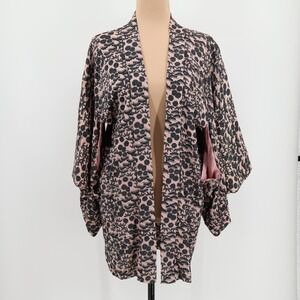 Floral Jacquard Kimono Jacket Womens Boho Open Front Pink Black Size‎ M/L